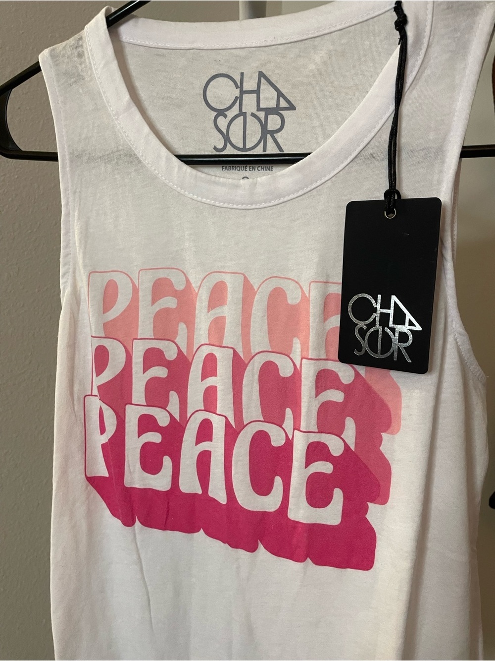 Chaser White Tank with Pink 'Peace' Graphic - Picture 3 of 4